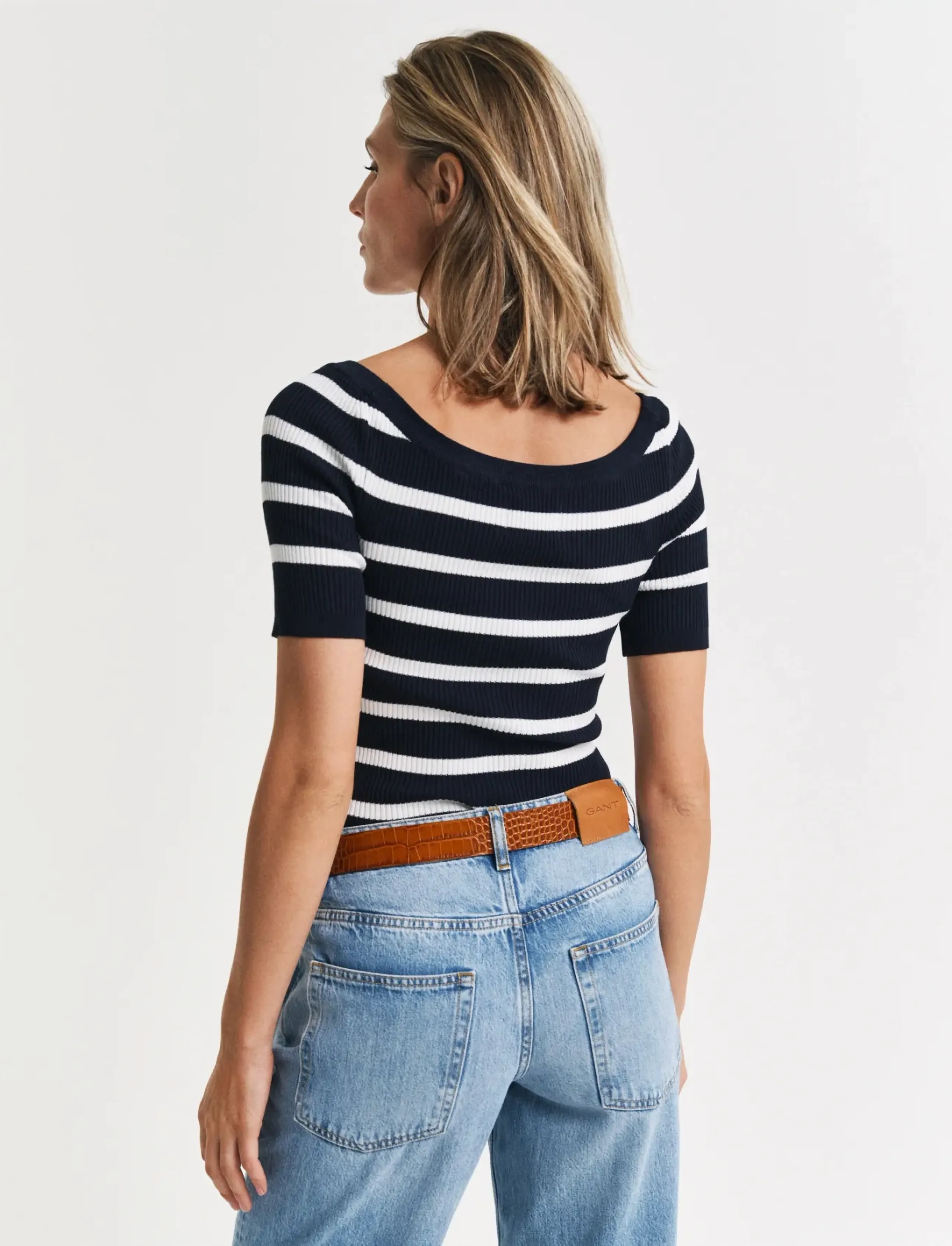 Gant - STRIPED RIB KNIT OFF SHOULDER SS - evening blue - 3