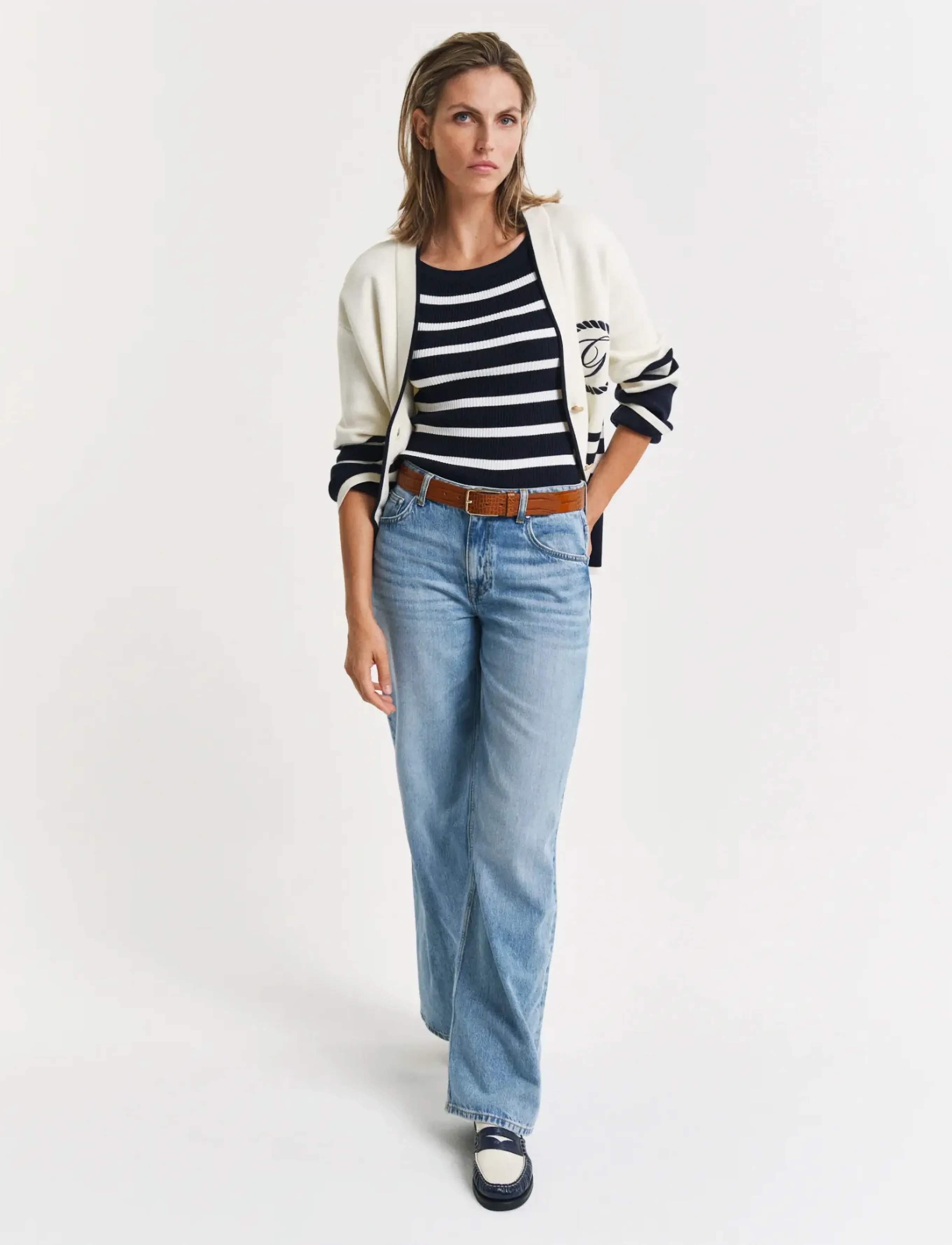 Gant - STRIPED RIB KNIT OFF SHOULDER SS - evening blue - 5