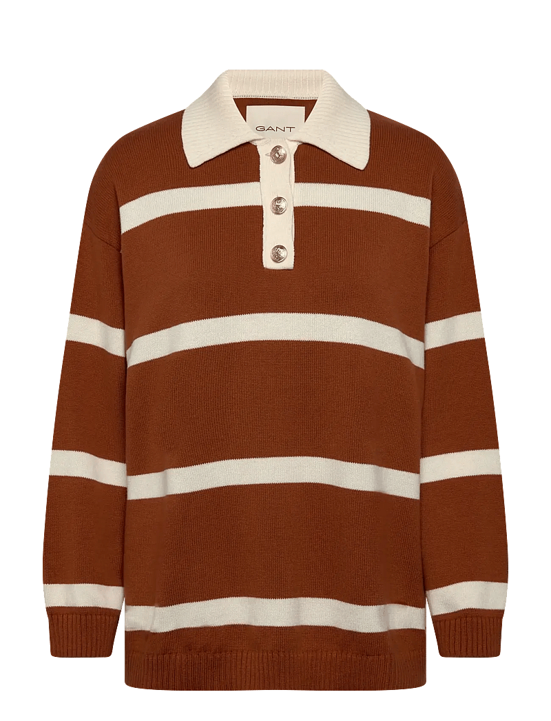 GANT - STRIPED KNIT RUGGER - stickade tröjor - rusty brown - 1