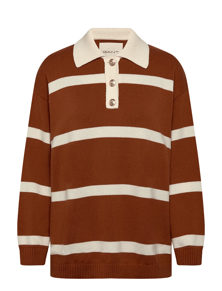 Gant - STRIPED KNIT RUGGER - pulls - rusty brown - 1