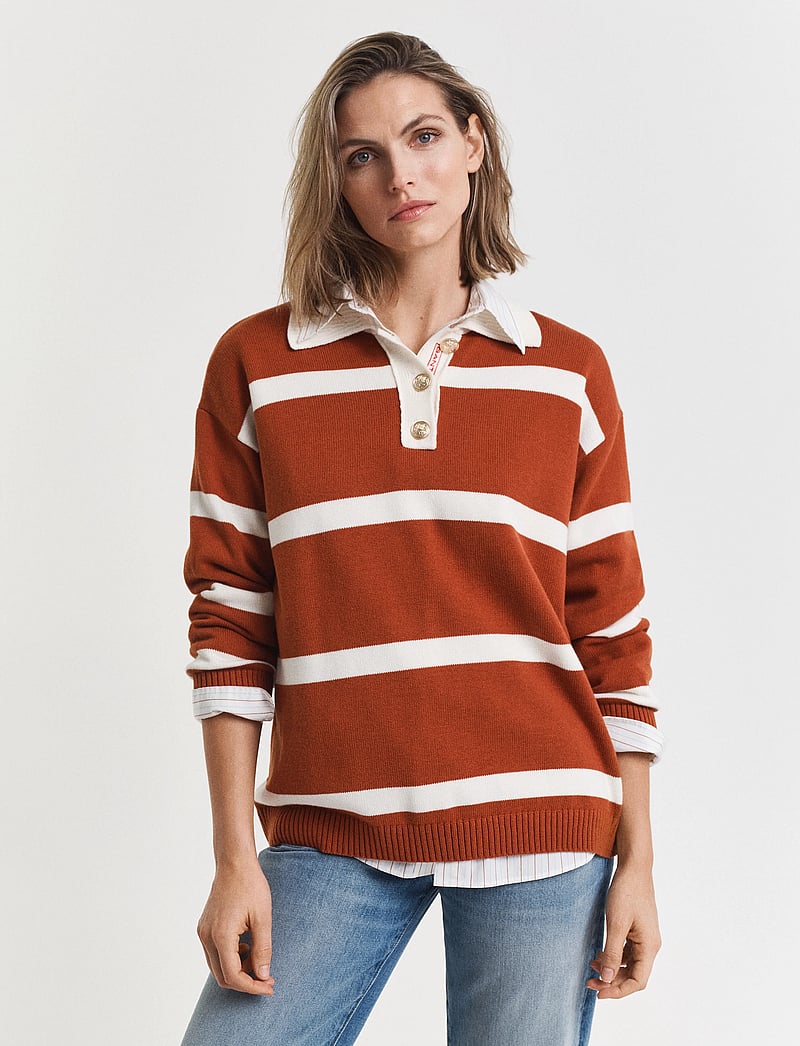 GANT - STRIPED KNIT RUGGER - stickade tröjor - rusty brown - 0