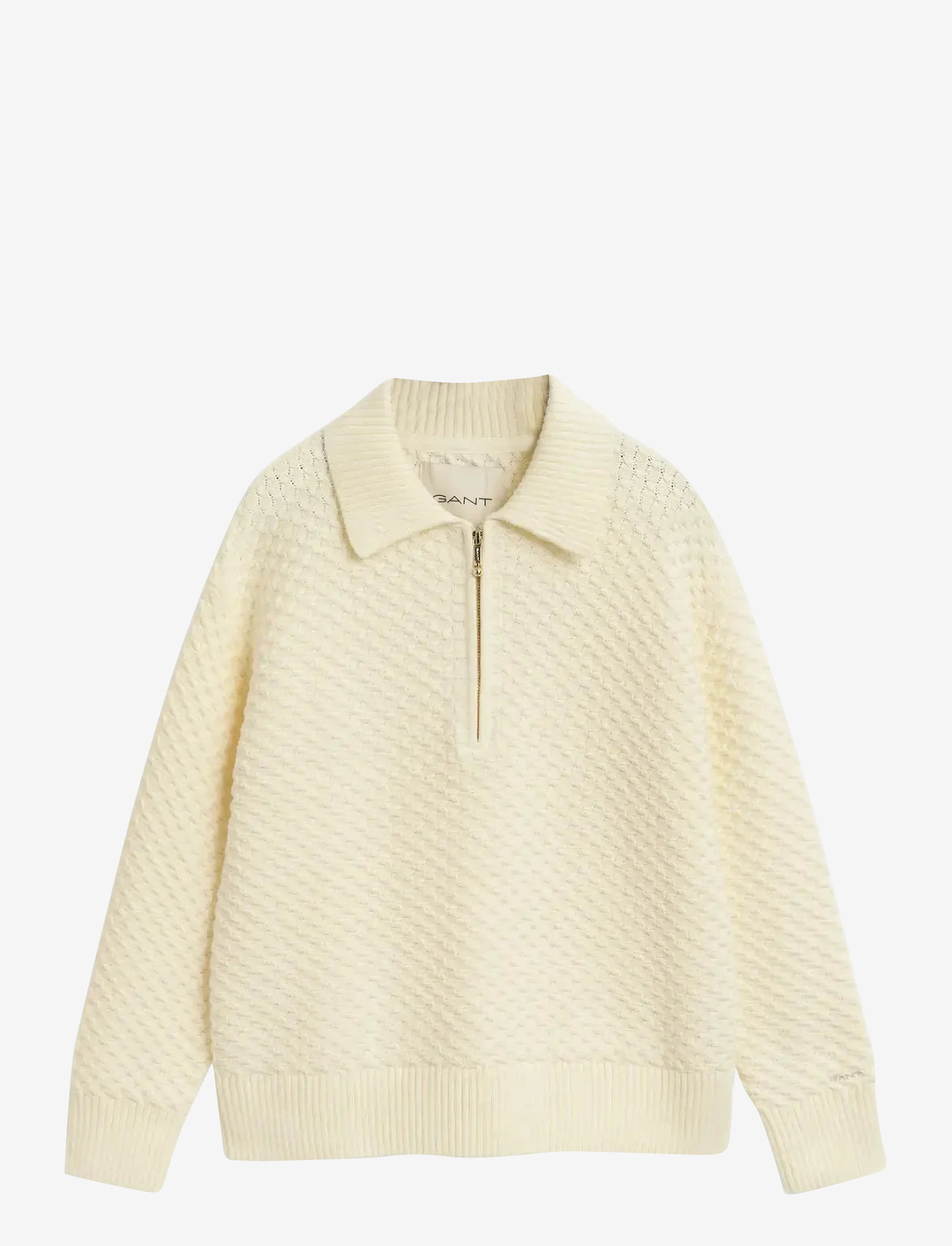 GANT - COTTON TEXTURE HALF ZIP - stickade tröjor - cream - 1