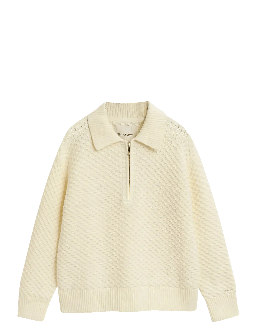 Gant - COTTON TEXTURE HALF ZIP - pullover - cream - 1