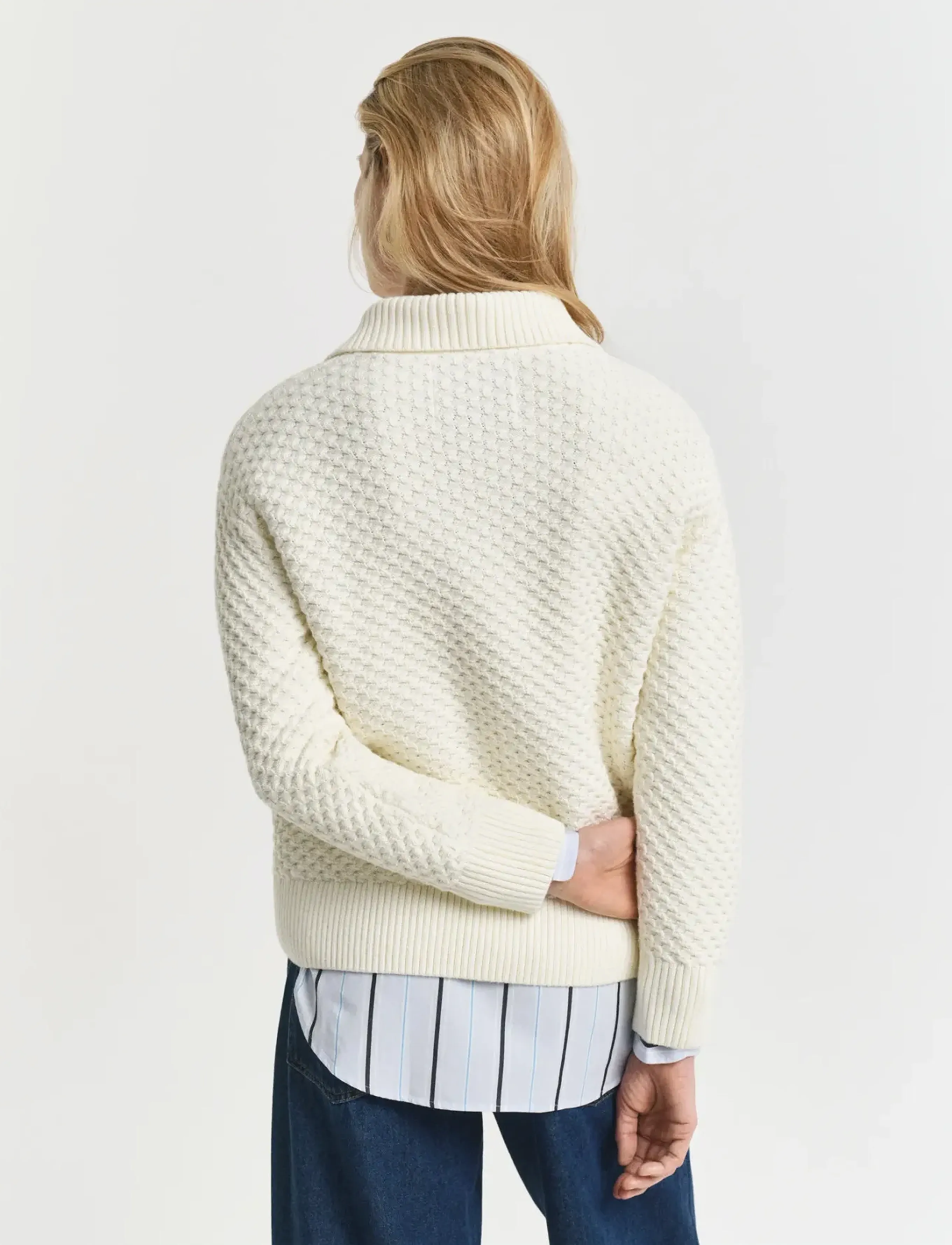 Gant - COTTON TEXTURE HALF ZIP - jumpers - cream - 2