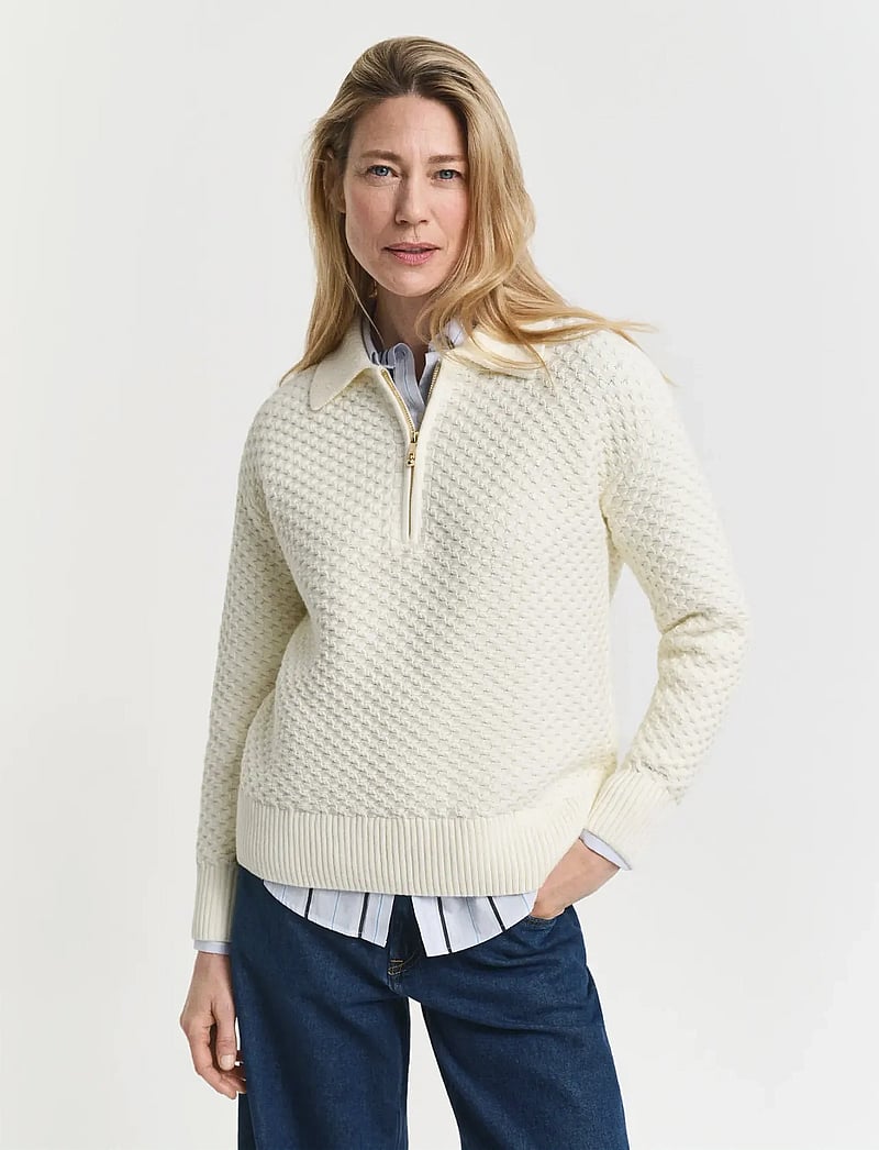 GANT - COTTON TEXTURE HALF ZIP - pullover - cream - 3