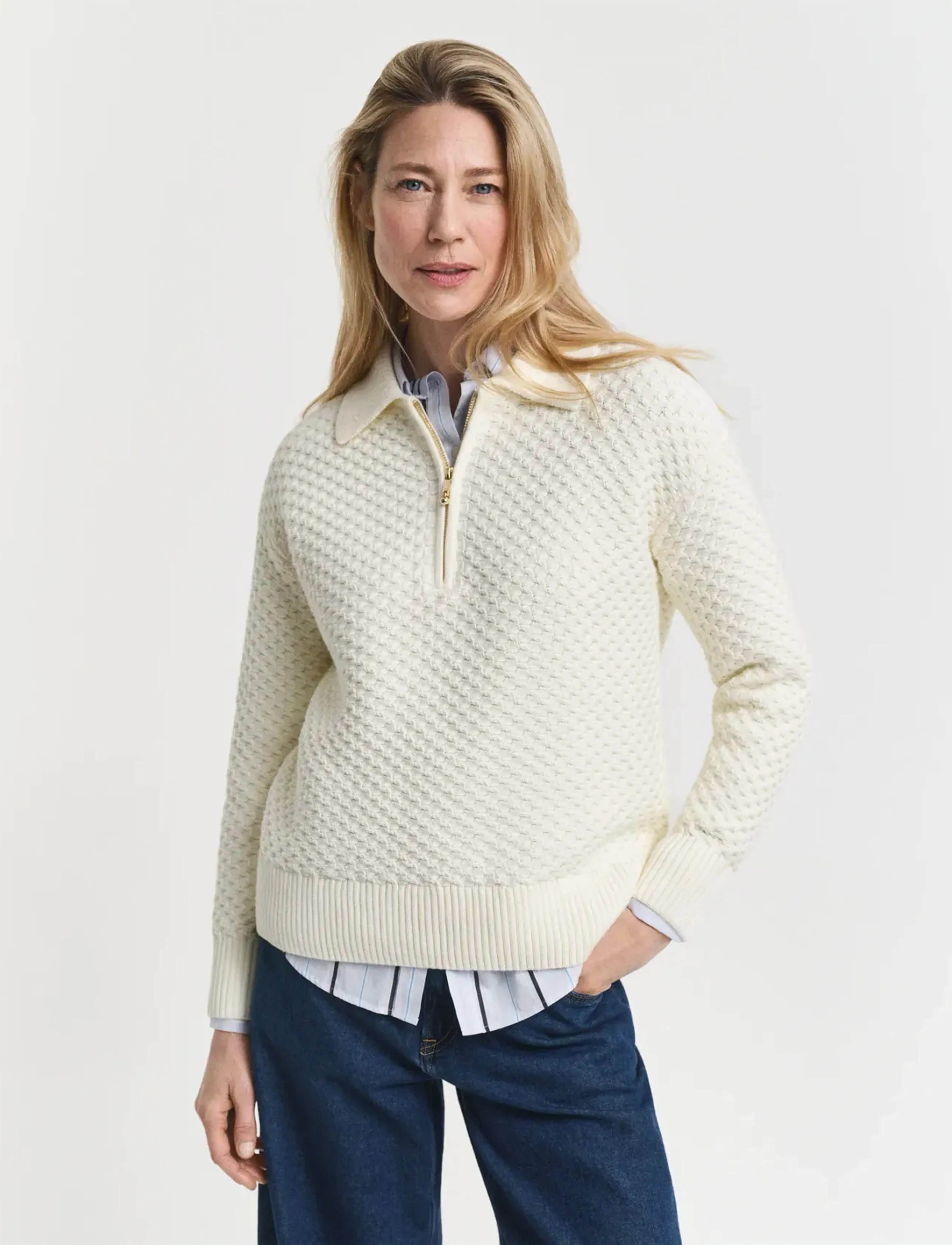 Gant - COTTON TEXTURE HALF ZIP - pullover - cream - 3