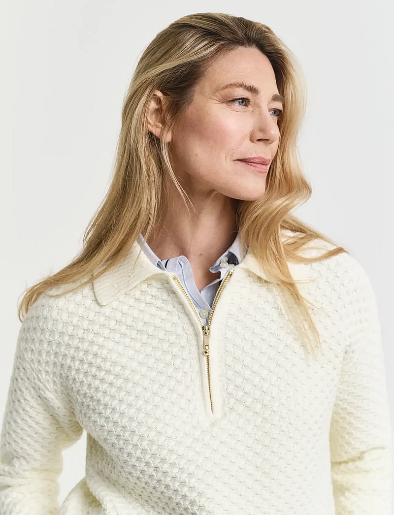 GANT - COTTON TEXTURE HALF ZIP - pullover - cream - 4