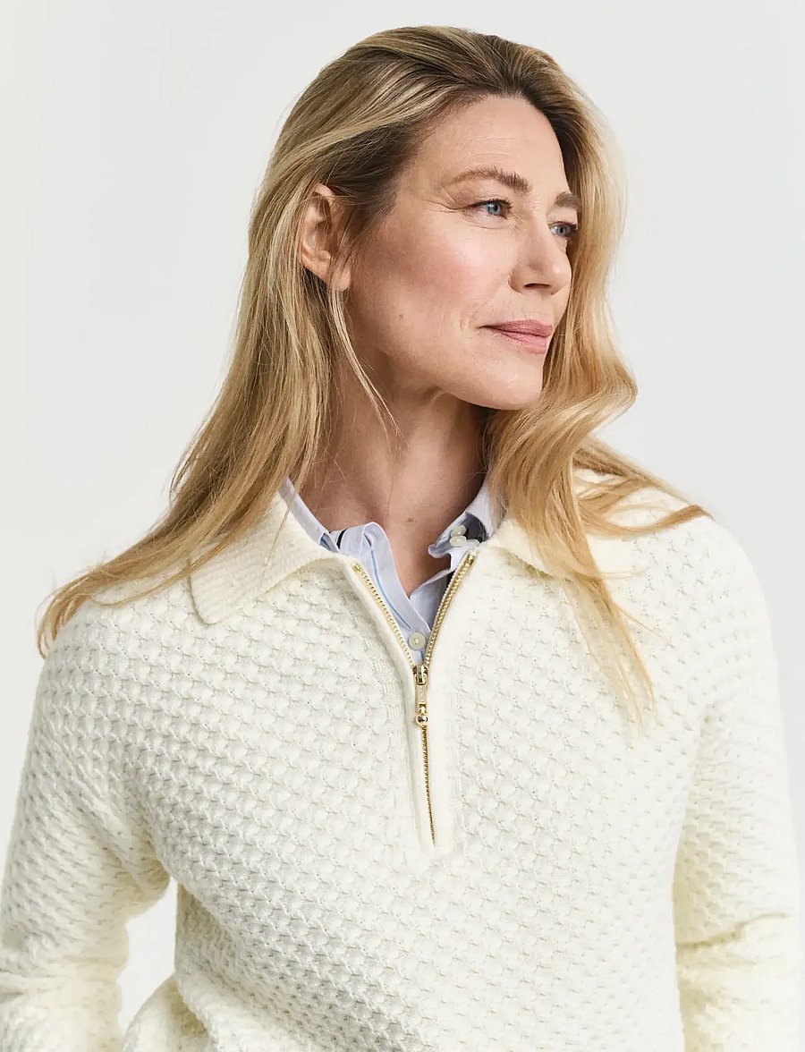 Gant - COTTON TEXTURE HALF ZIP - pullover - cream - 4
