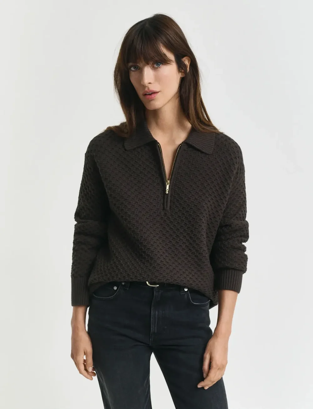 GANT - COTTON TEXTURE HALF ZIP - stickade tröjor - dark moss green - 0