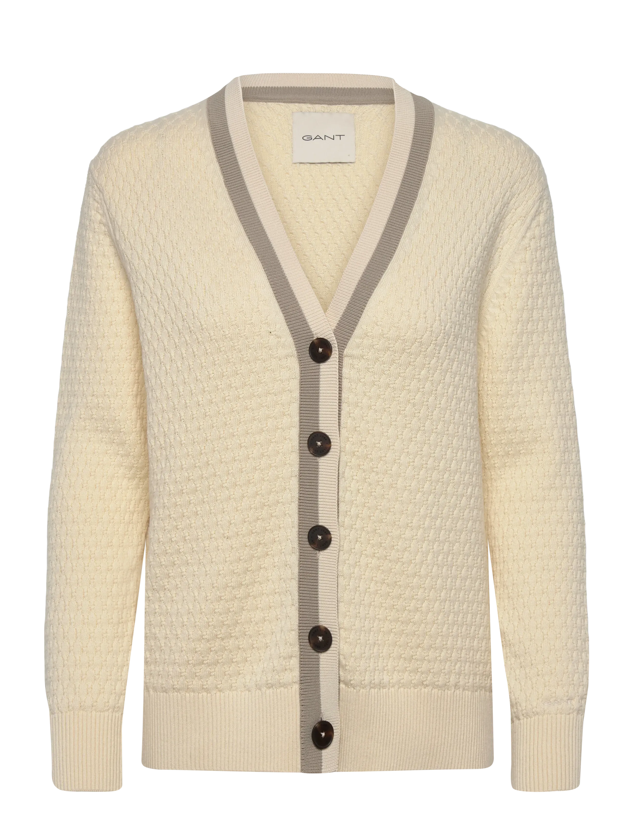 Gant Cotton Contrast Textured Cardigan, XL, Knitwear, Creme - Cardigans, Frauen