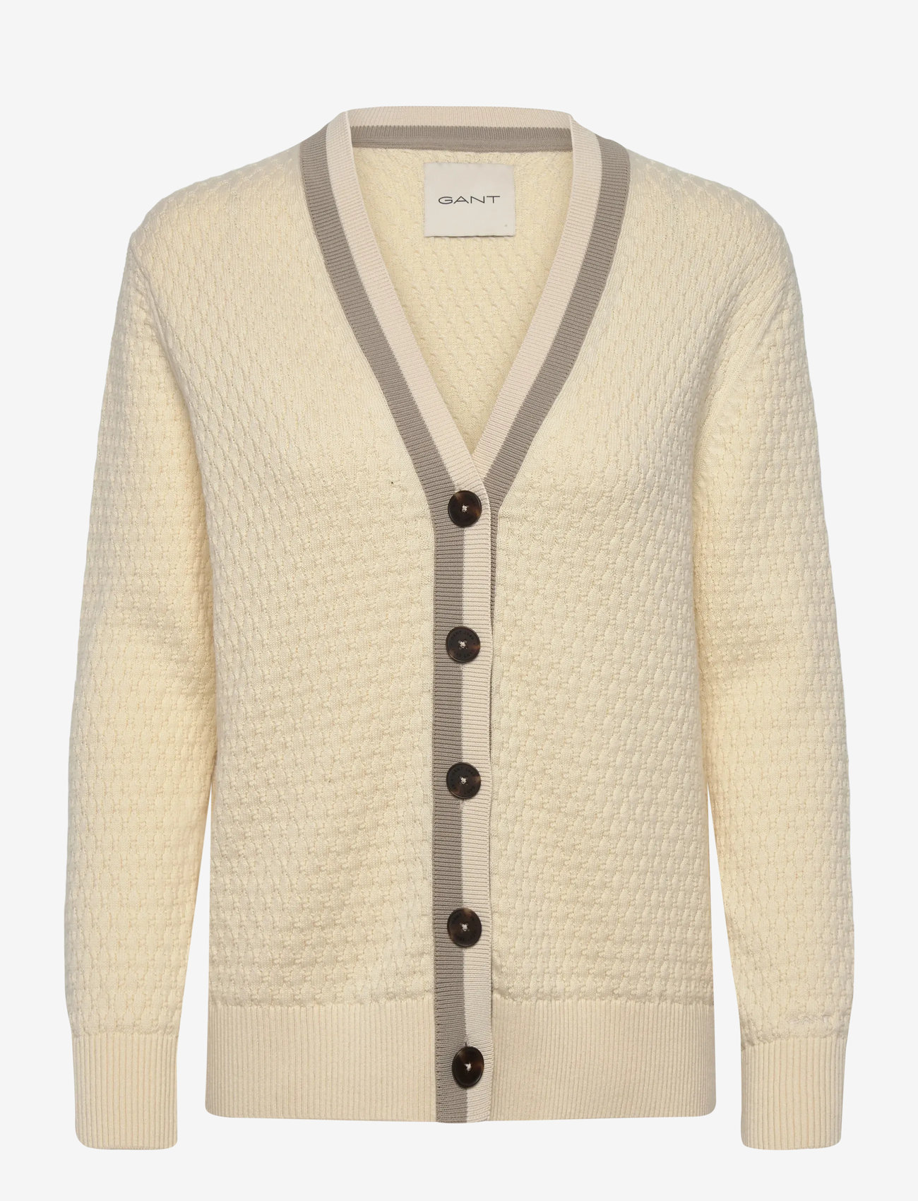 GANT - COTTON CONTRAST TEXTURED CARDIGAN - koftor - cream - 0
