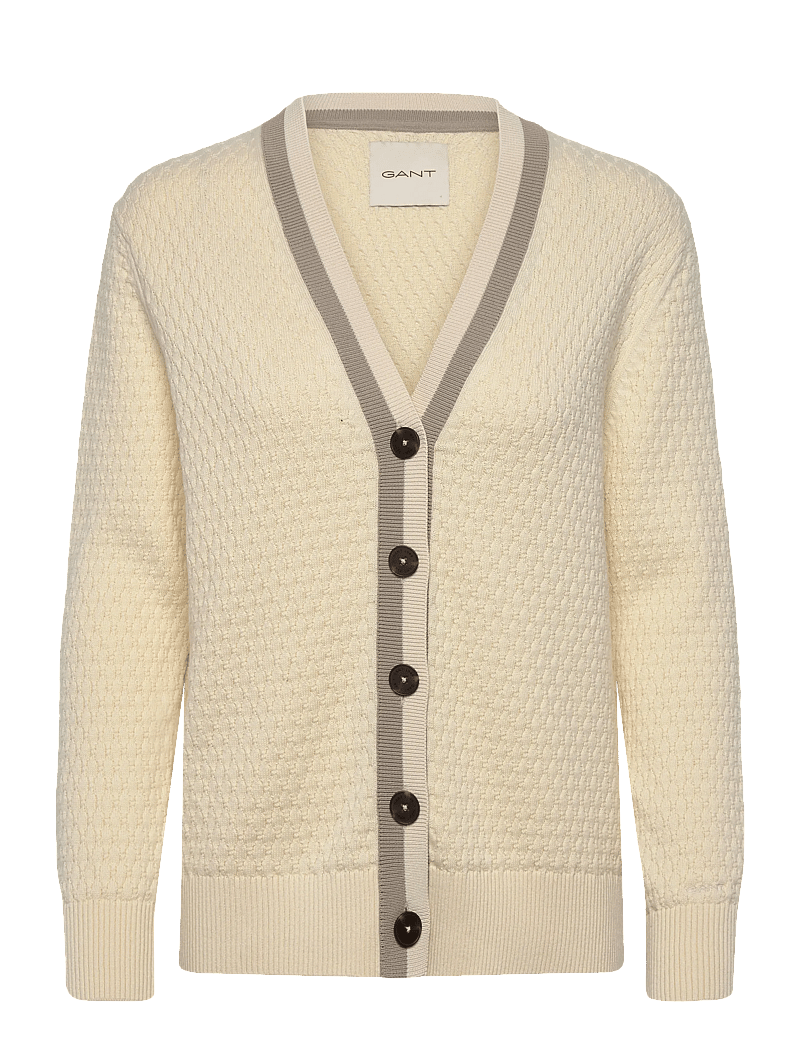 GANT - COTTON CONTRAST TEXTURED CARDIGAN - koftor - cream - 0