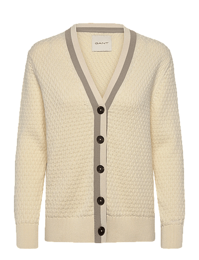 Gant COTTON CONTRAST TEXTURED CARDIGAN - Cardigans - CREAM / cream