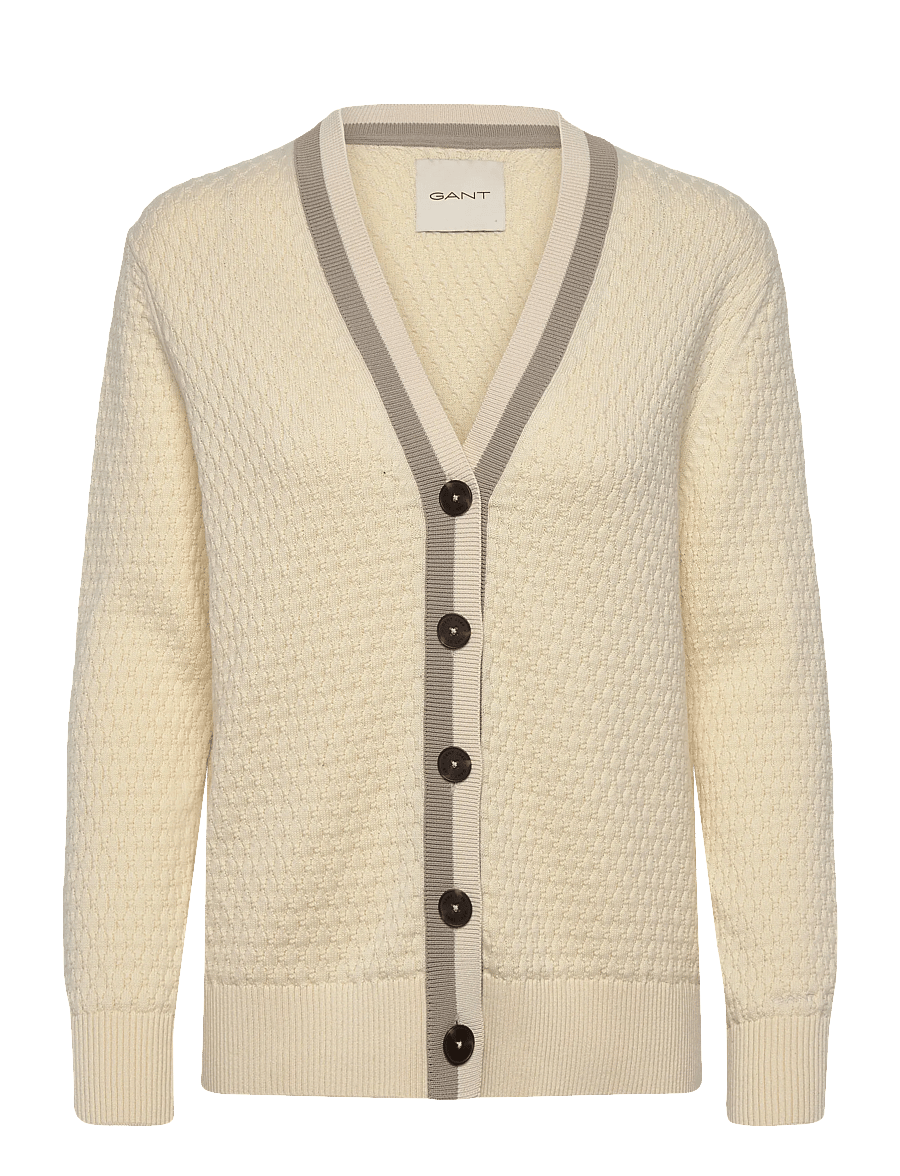 Gant - COTTON CONTRAST TEXTURED CARDIGAN - cardigans - cream - 0