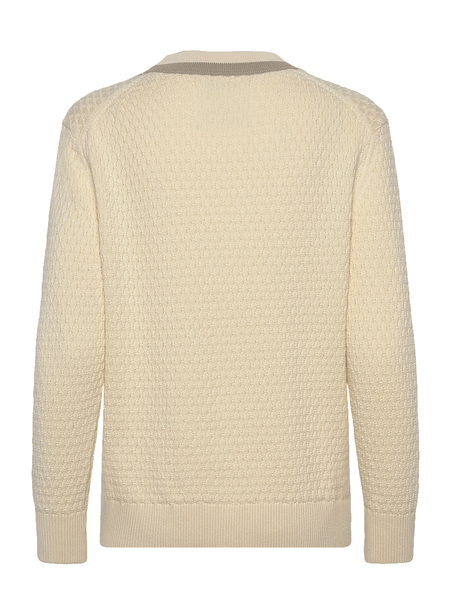 Gant - COTTON CONTRAST TEXTURED CARDIGAN - cardigans - cream - 1