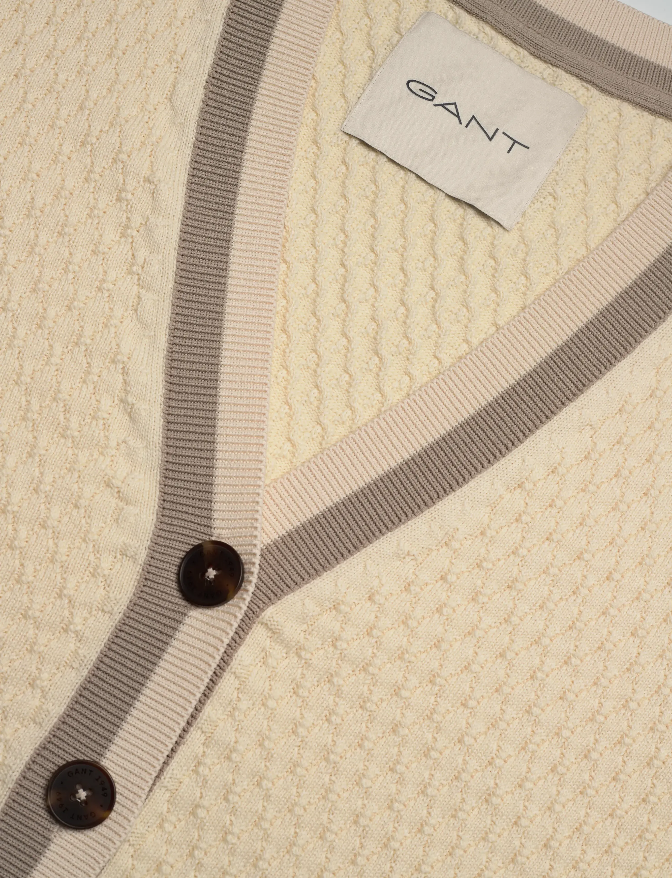 Gant - COTTON CONTRAST TEXTURED CARDIGAN - cardigans - cream - 2