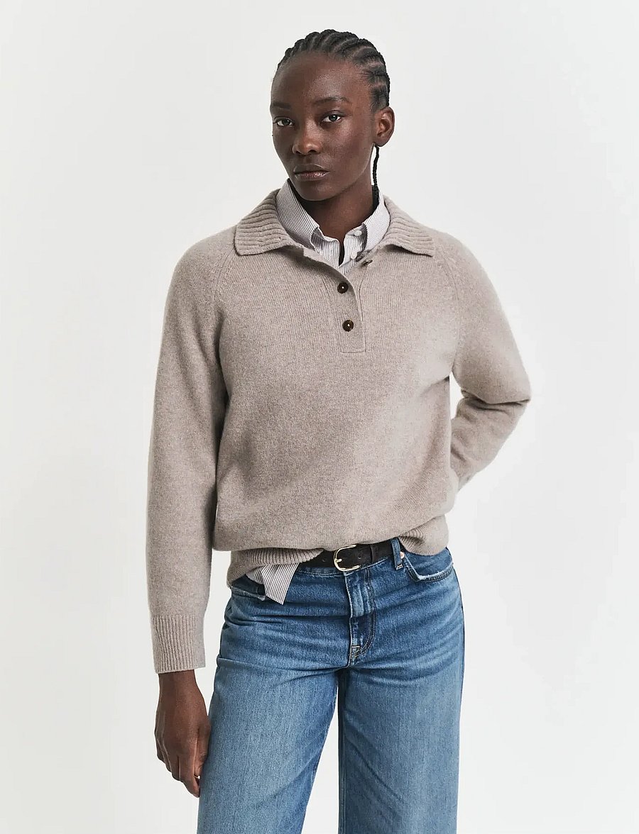 Gant - WOOL KNIT RUGGER - kashmir - taupe beige - 0