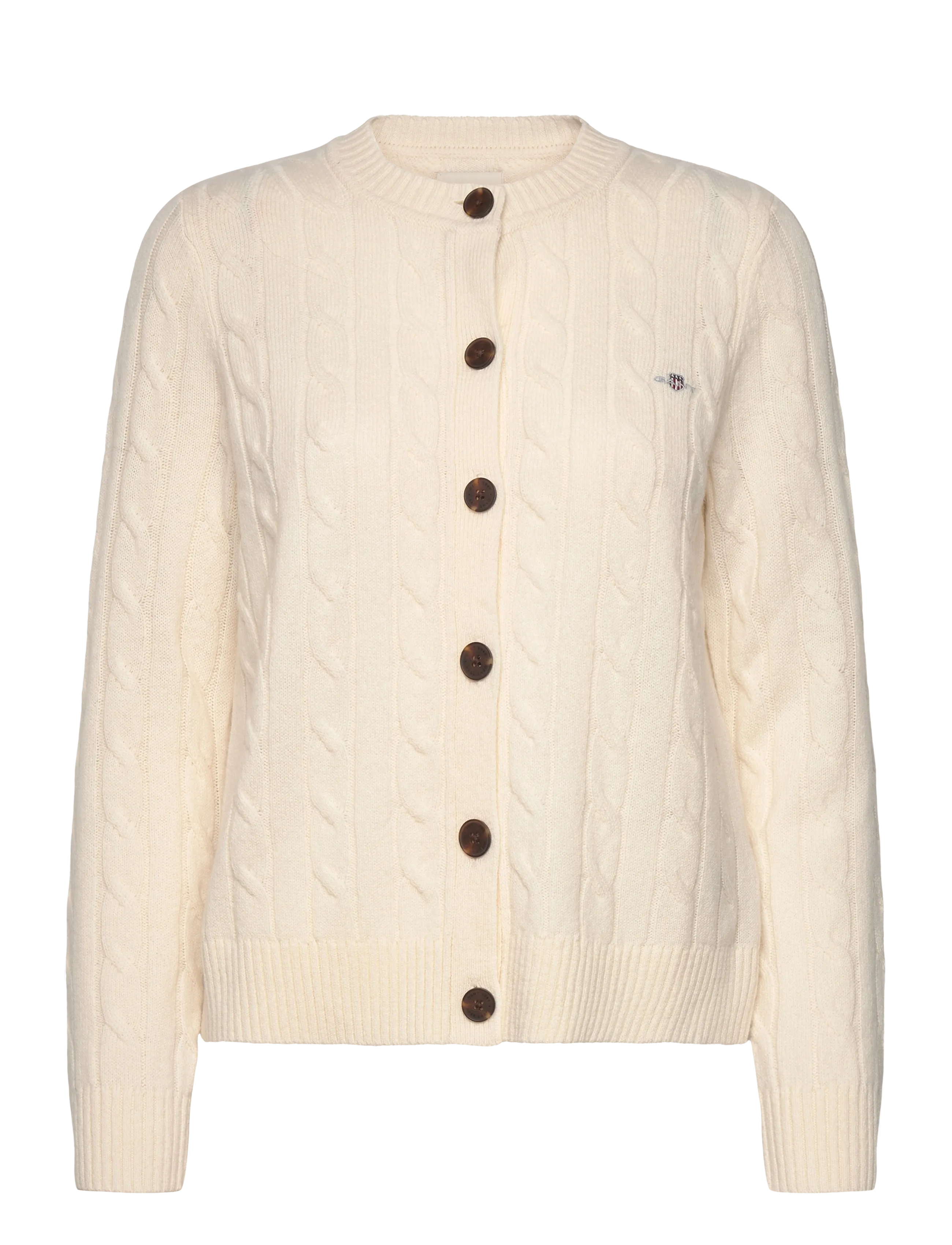 GANT - LAMBSWOOL CABLE KNIT CARDIGAN - cream - 1