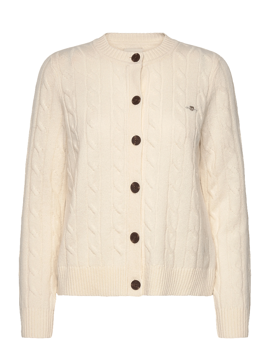 Gant - LAMBSWOOL CABLE KNIT CARDIGAN - strickjacken - cream - 1