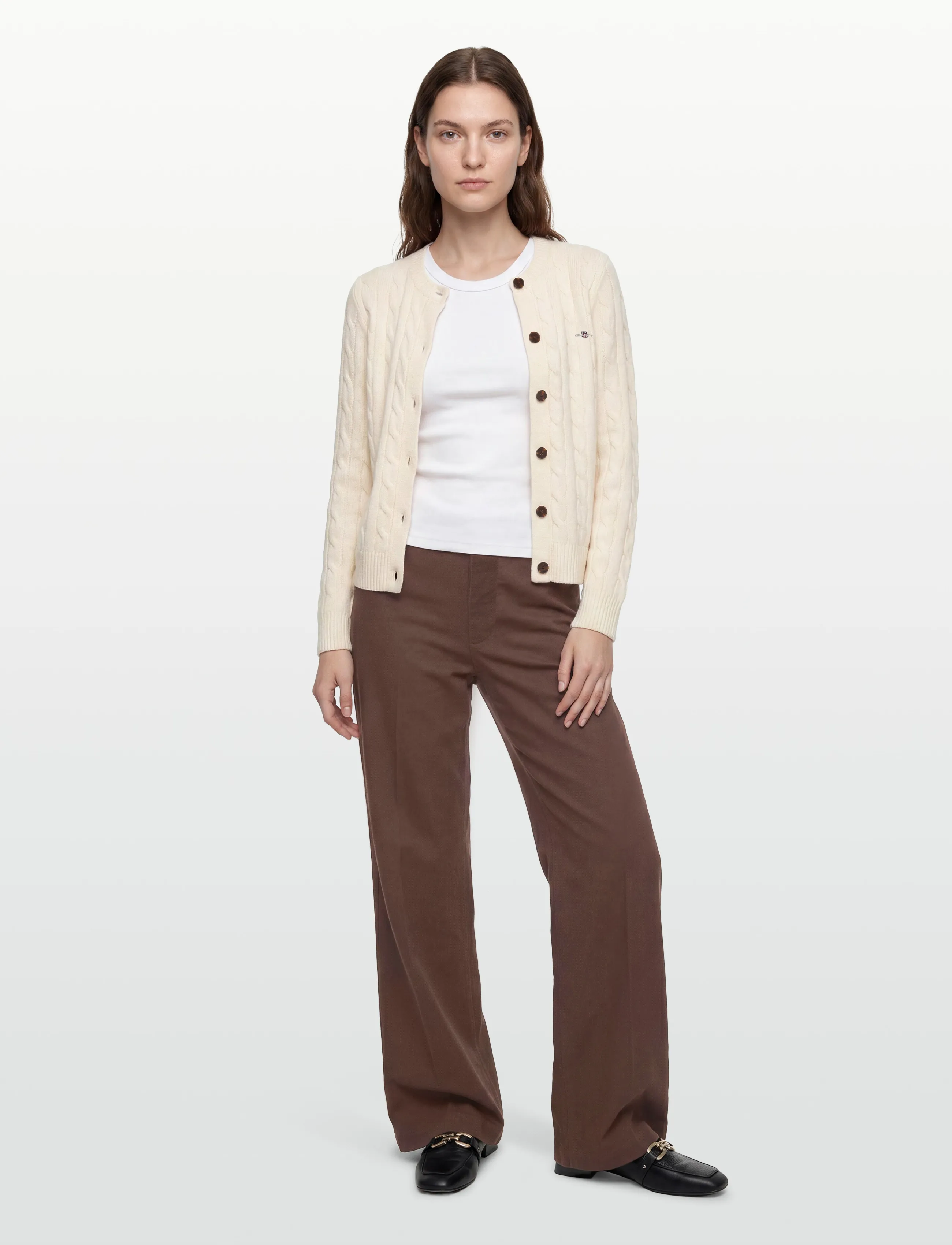 GANT - LAMBSWOOL CABLE KNIT CARDIGAN - cream - 0