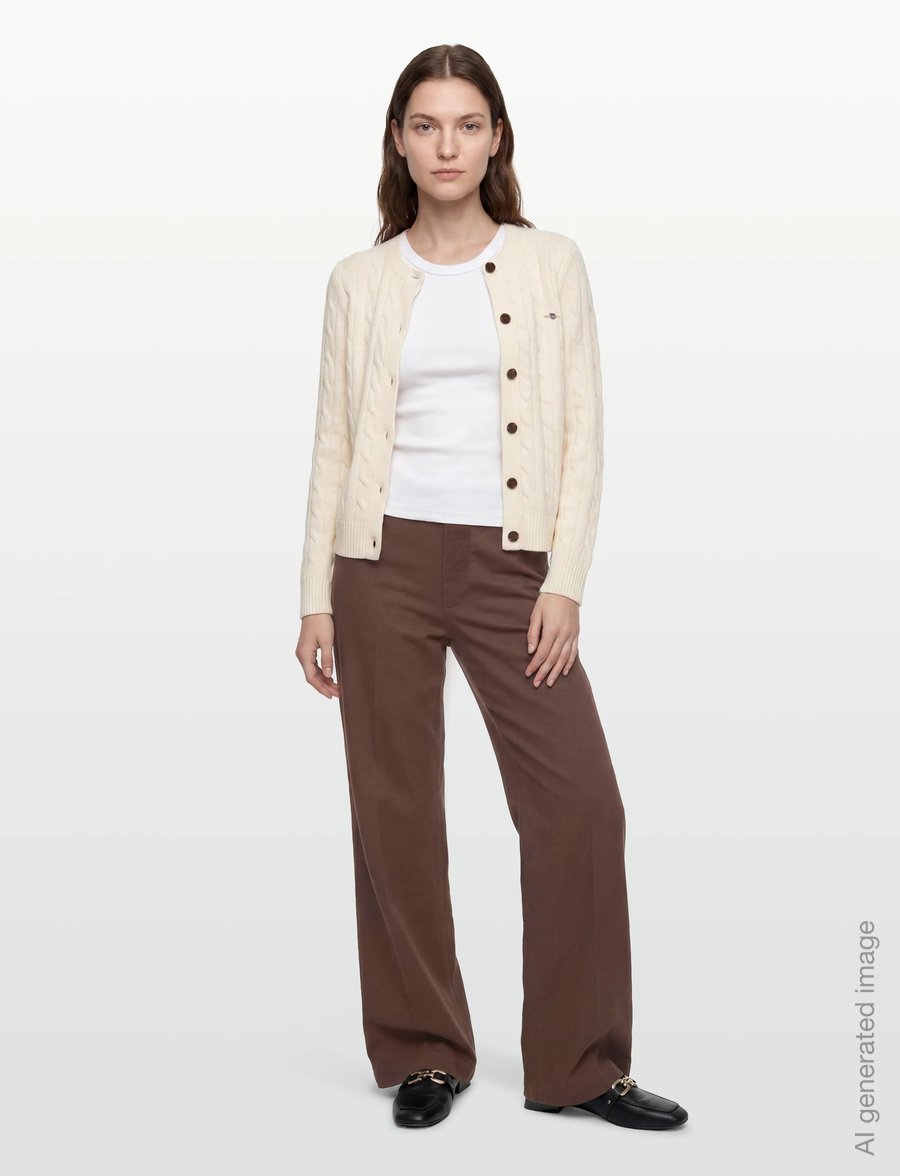 Gant - LAMBSWOOL CABLE KNIT CARDIGAN - strickjacken - cream - 0