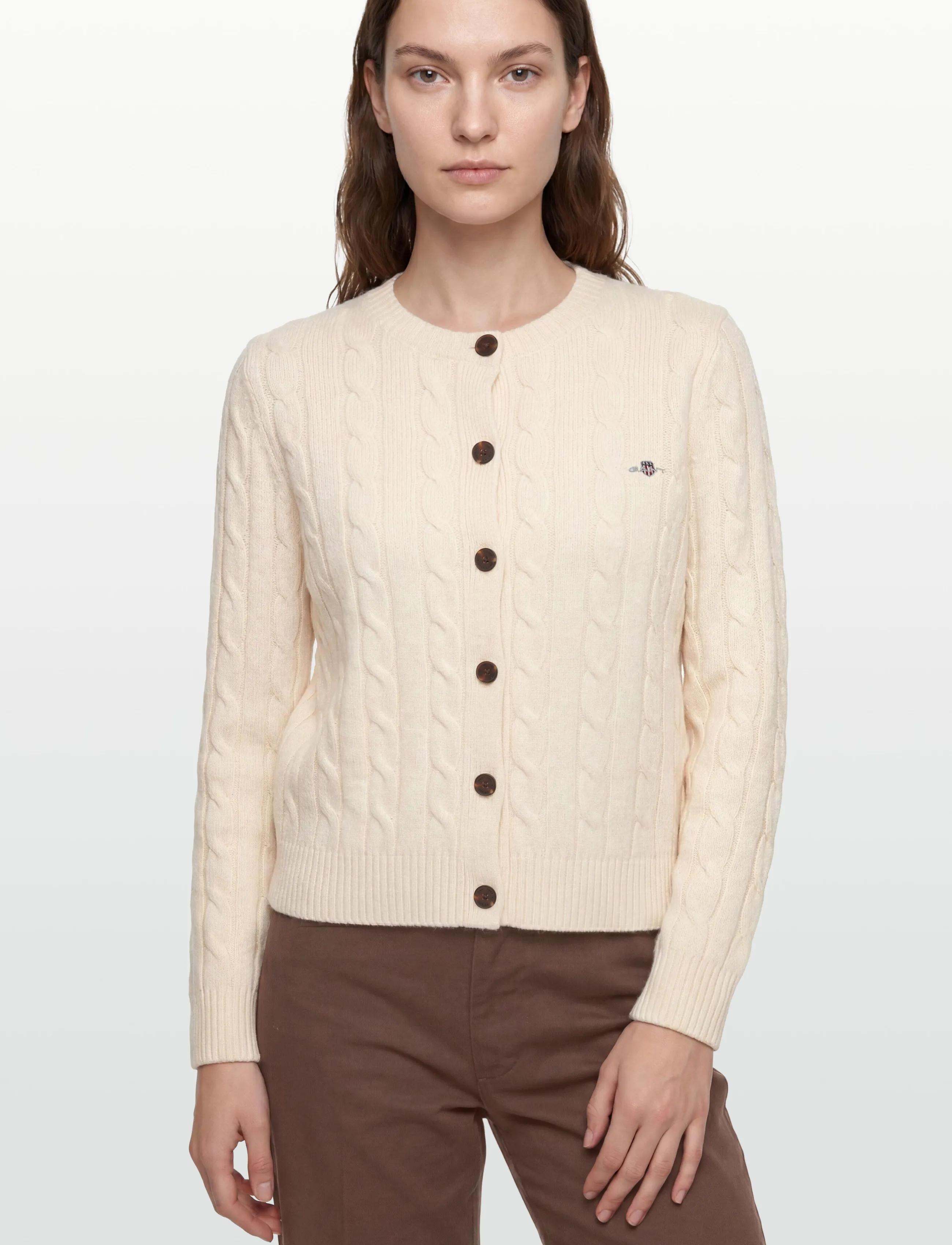GANT - LAMBSWOOL CABLE KNIT CARDIGAN - cream - 3