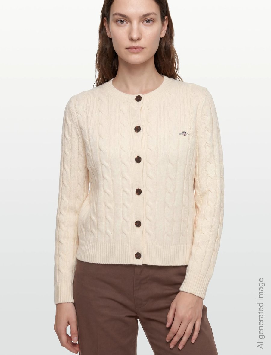 Gant - LAMBSWOOL CABLE KNIT CARDIGAN - strickjacken - cream - 3