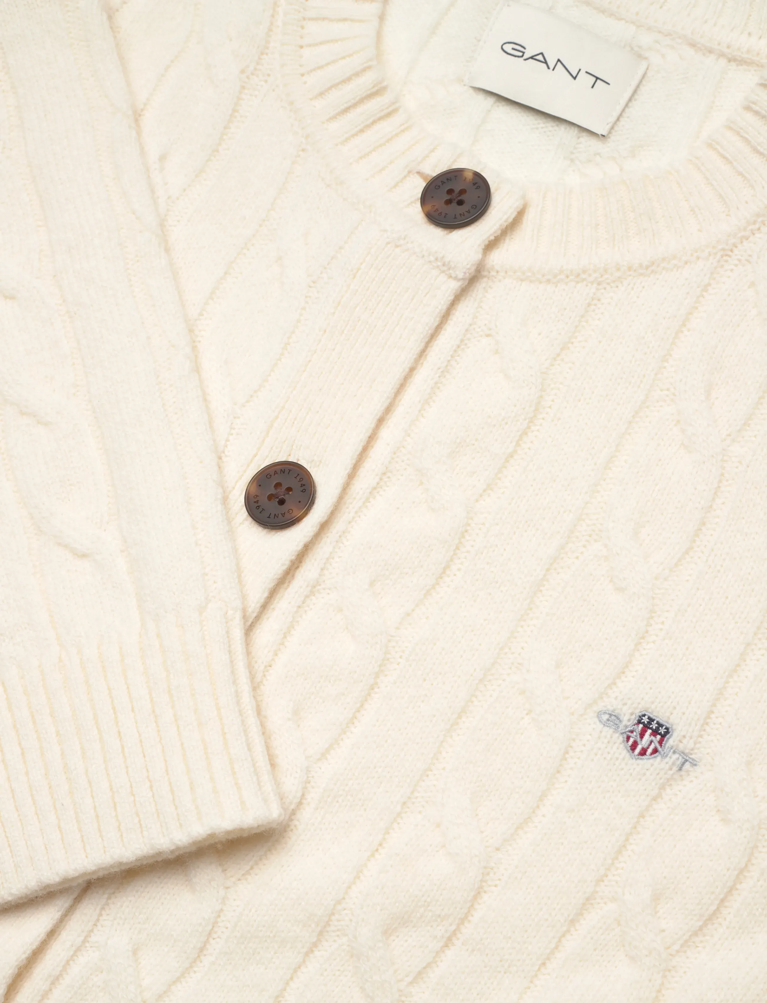 GANT - LAMBSWOOL CABLE KNIT CARDIGAN - cream - 5