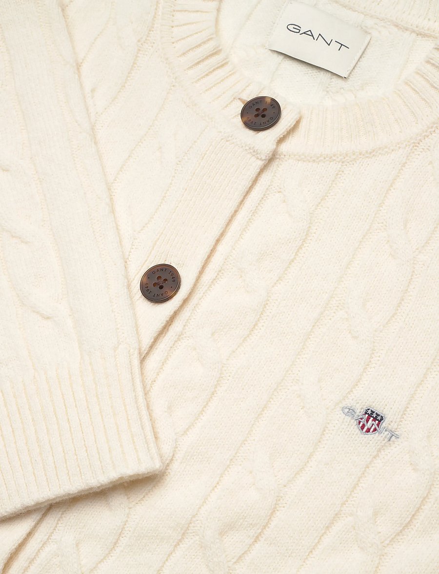 Gant - LAMBSWOOL CABLE KNIT CARDIGAN - strickjacken - cream - 5