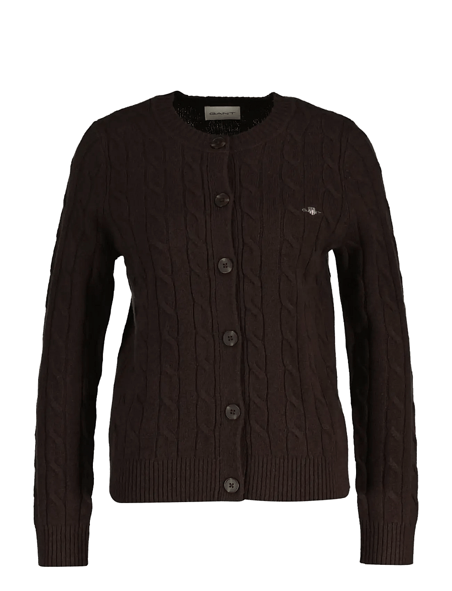 Gant - LAMBSWOOL CABLE KNIT CARDIGAN - koftor - deep brown - 0