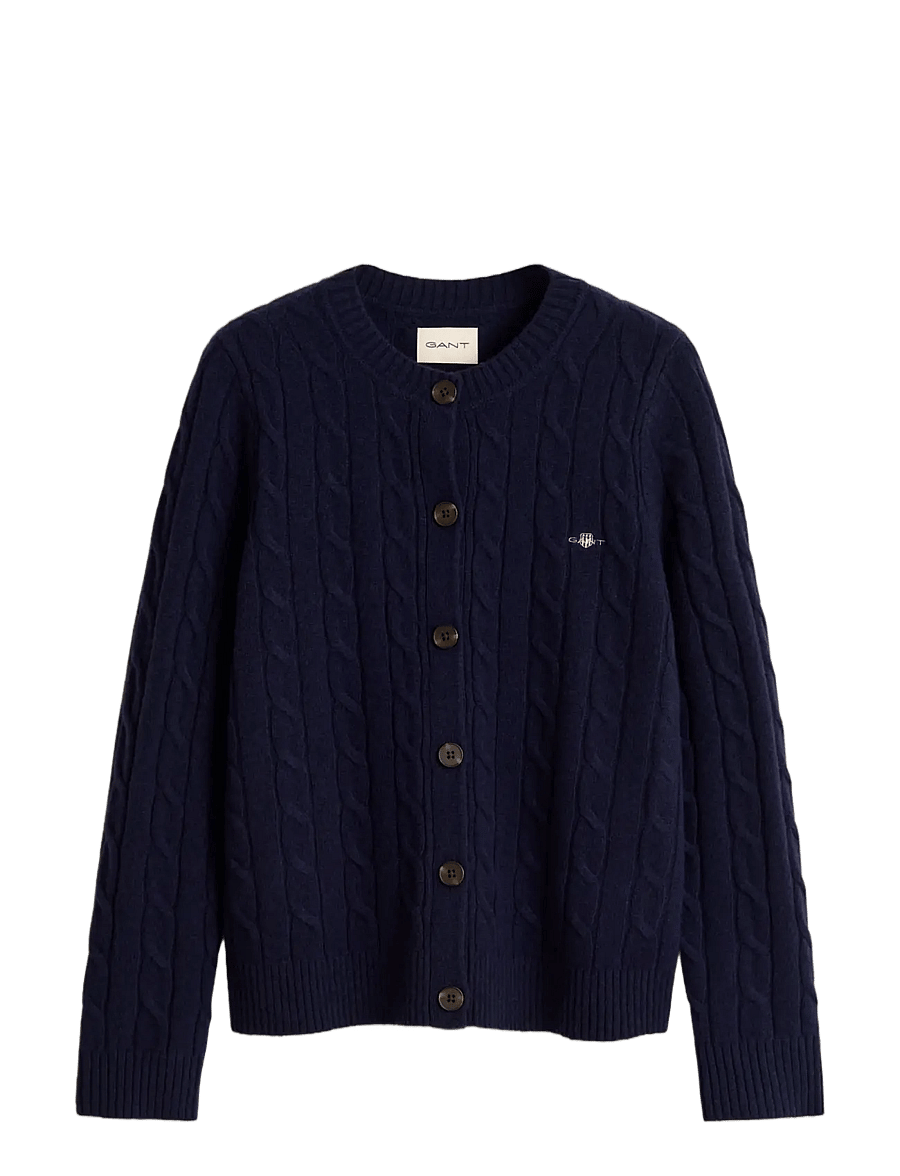 Gant - LAMBSWOOL CABLE KNIT CARDIGAN - koftor - evening blue - 0