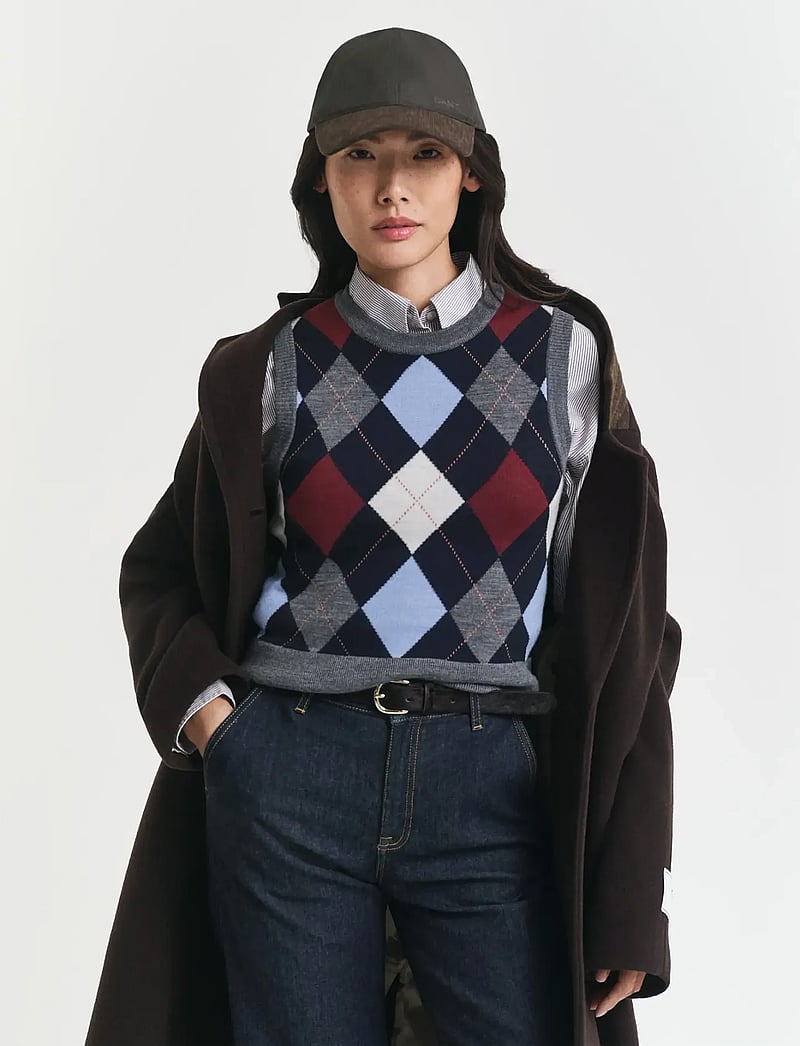 GANT - ARGYLE C-NECK VEST - gestrickte westen - charcoal melange - 0