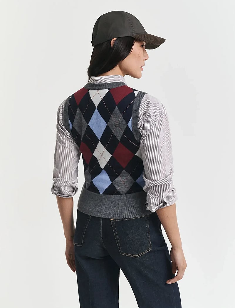 GANT - ARGYLE C-NECK VEST - gestrickte westen - charcoal melange - 3