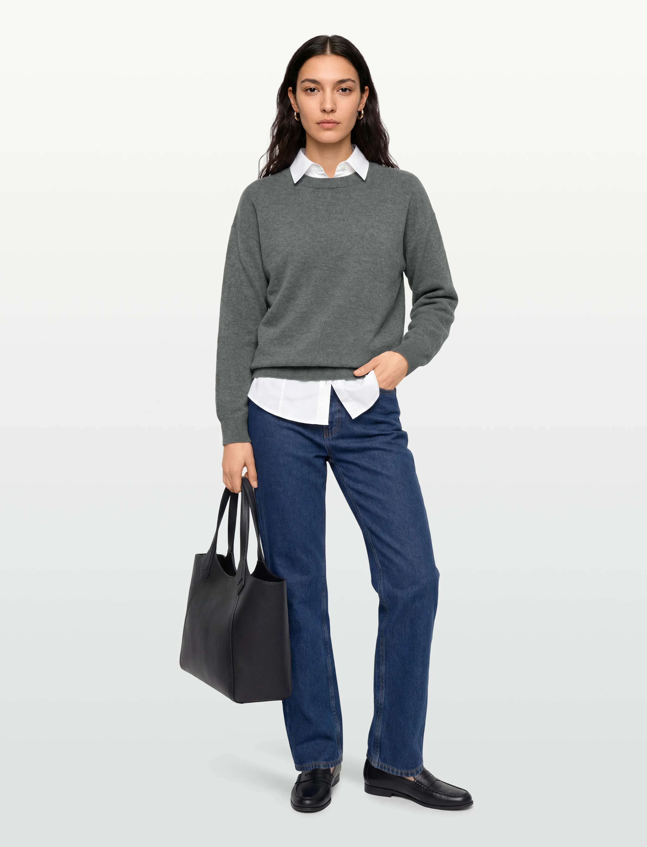 Gant - SUPERFINE LAMBSWOOL C-NECK - strikkegensere - charcoal melange - 0