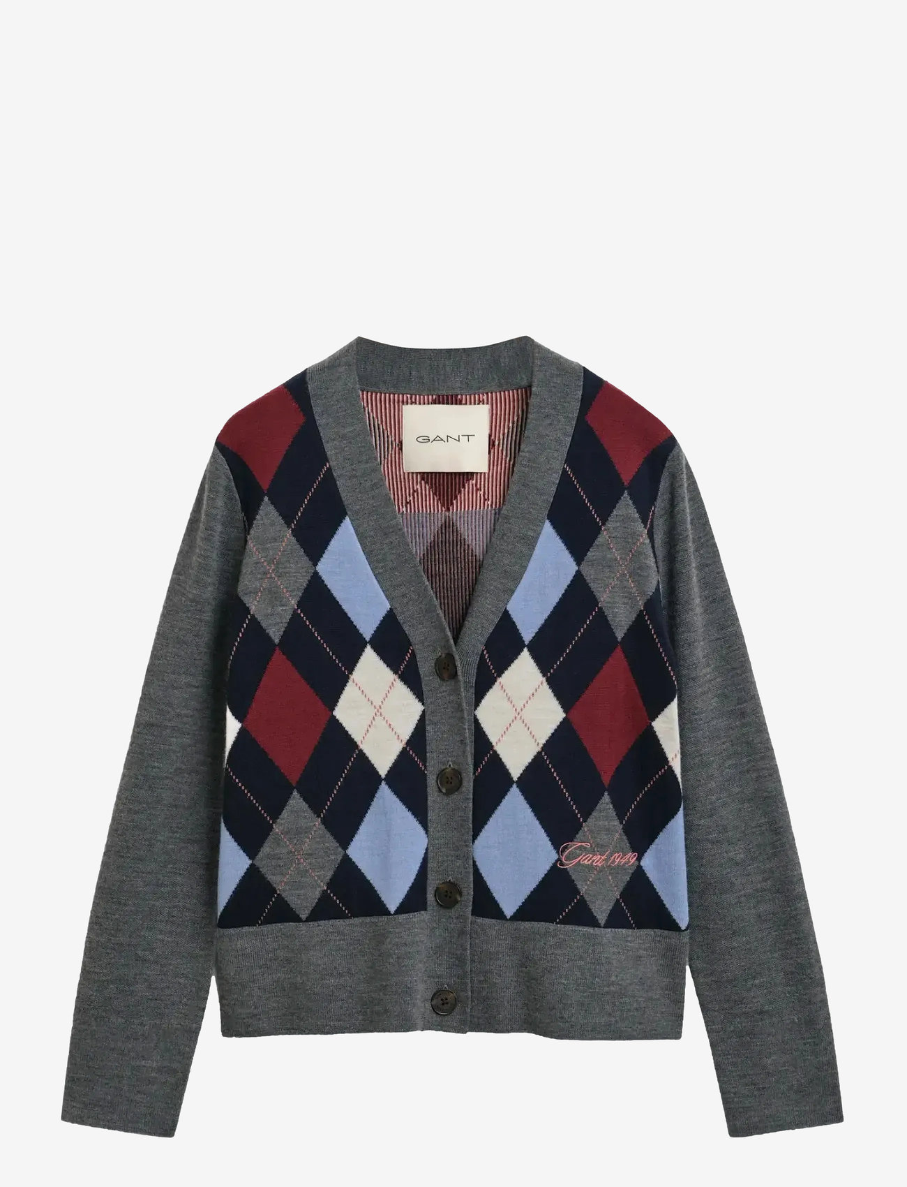 GANT - ARGYLE V-NECK CARDIGAN - cardigans - charcoal melange - 1