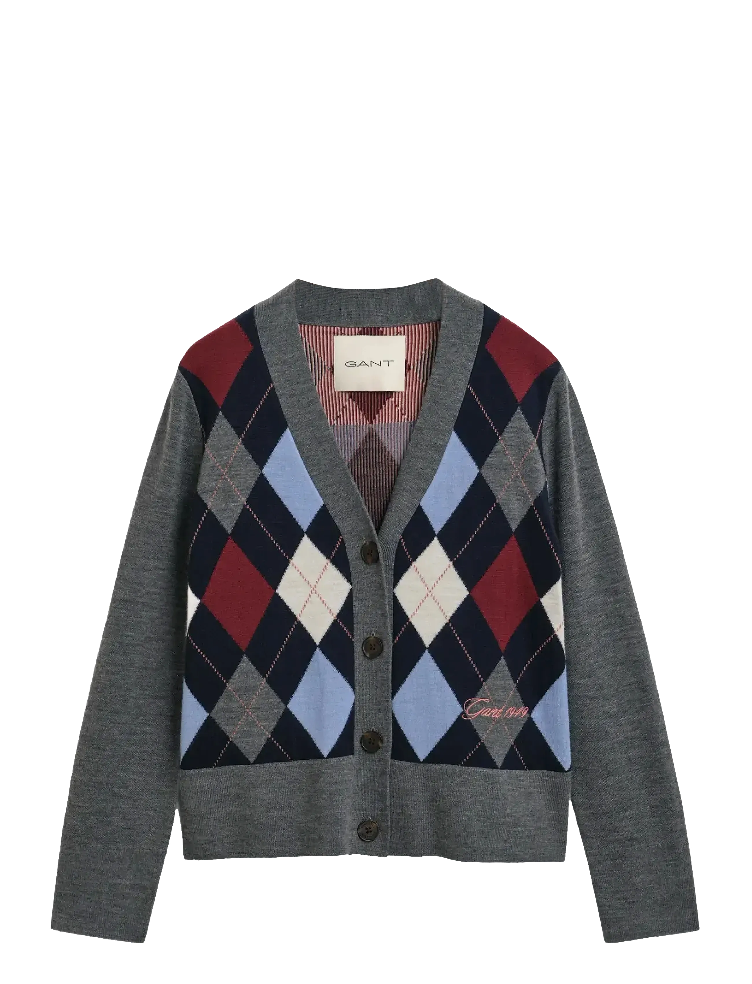 Gant - ARGYLE V-NECK CARDIGAN - charcoal melange - 1