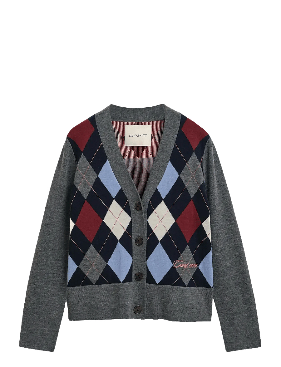 Gant - ARGYLE V-NECK CARDIGAN - charcoal melange - 1