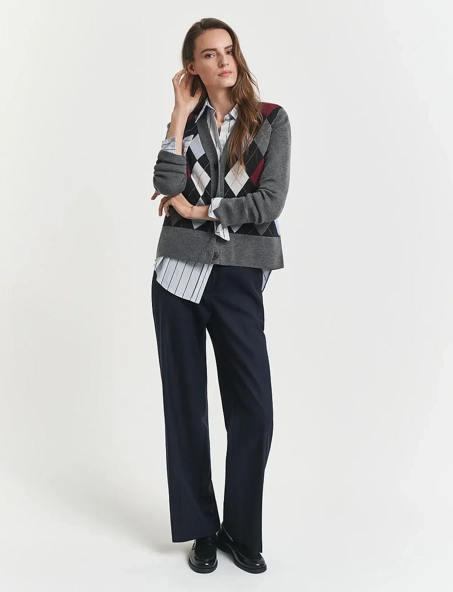 Gant - ARGYLE V-NECK CARDIGAN - charcoal melange - 0