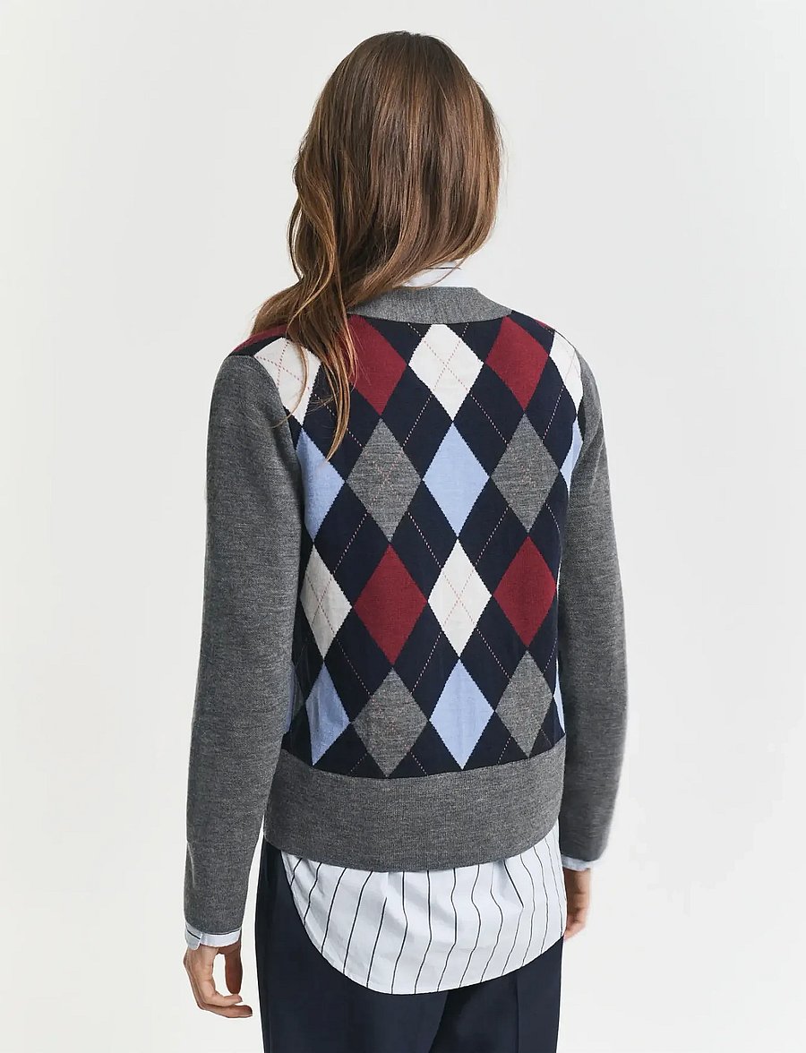 Gant - ARGYLE V-NECK CARDIGAN - charcoal melange - 2