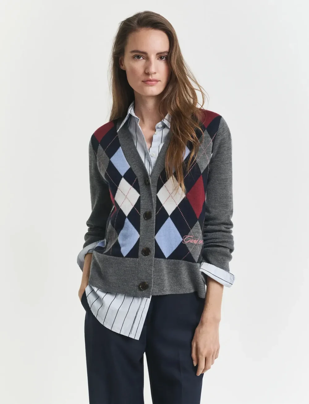 GANT - ARGYLE V-NECK CARDIGAN - koftor - charcoal melange - 3