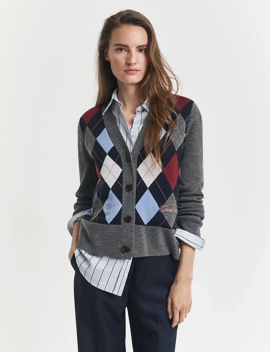 Gant - ARGYLE V-NECK CARDIGAN - charcoal melange - 3