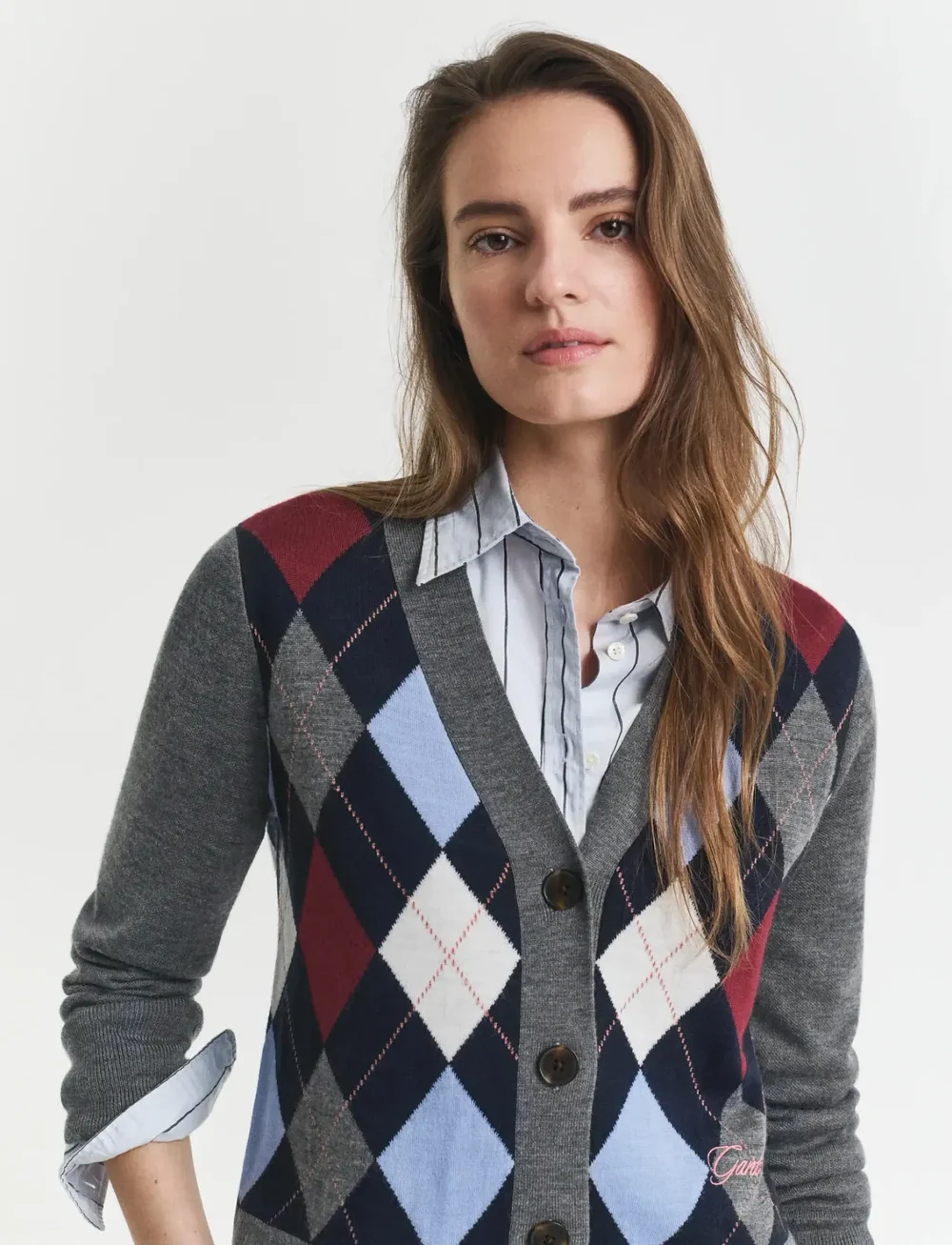 GANT - ARGYLE V-NECK CARDIGAN - koftor - charcoal melange - 4