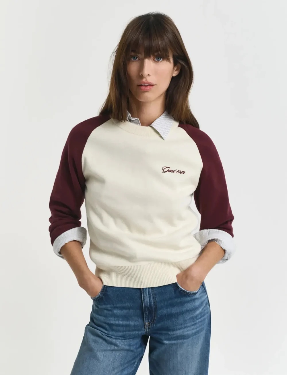 GANT - COLOR BLOCKED COTTON C-NECK - modetrender - plum wine - 0