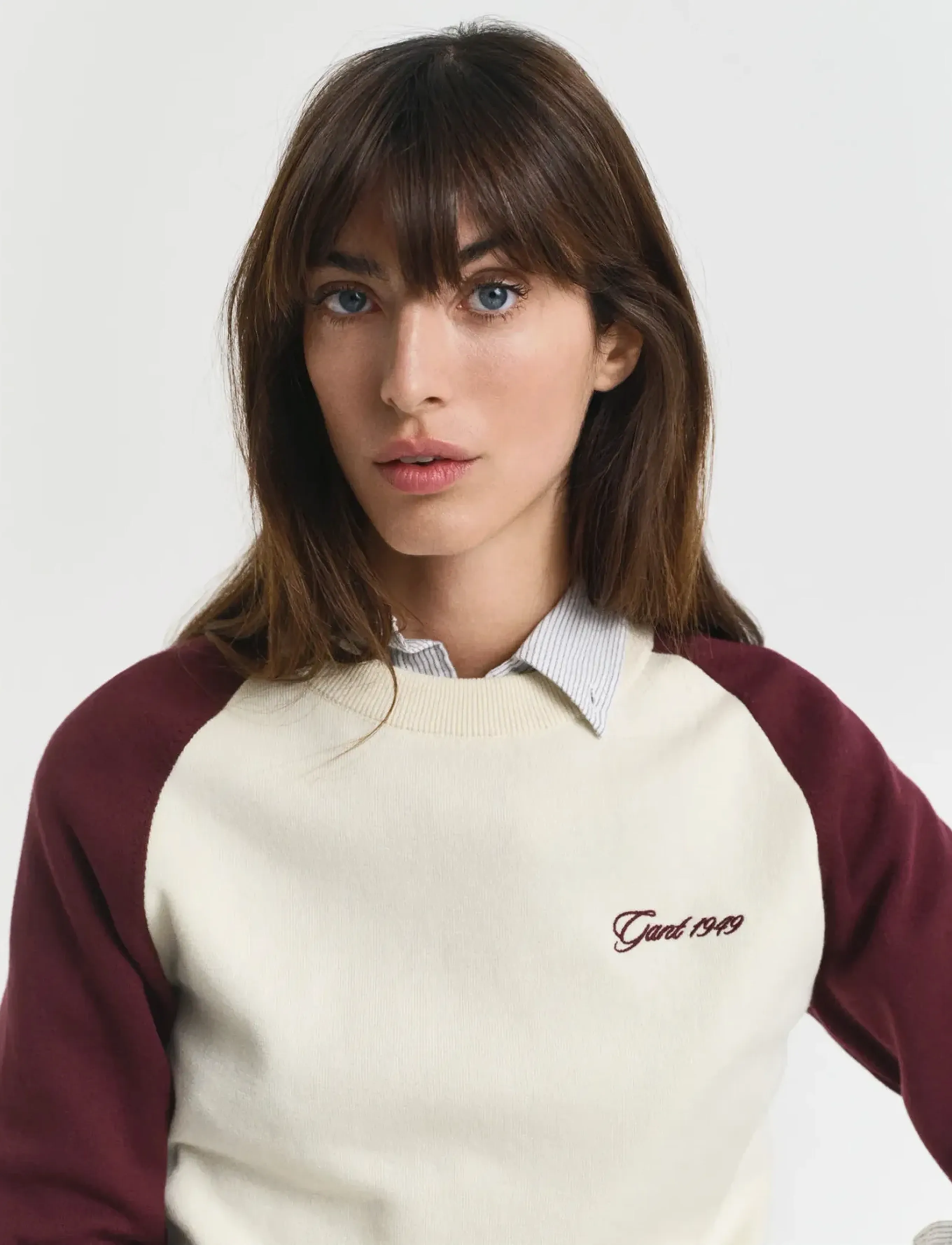 Gant - COLOR BLOCKED COTTON C-NECK - modetrends - plum wine - 4