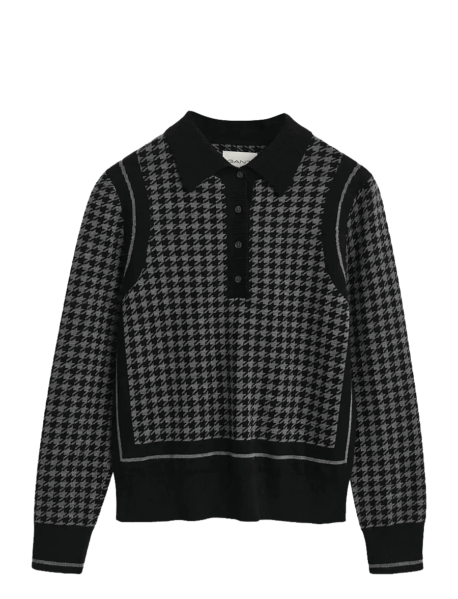 Gant - HOUNDSTOOTH JACQUARD POLO - gebreide truien - black - 1