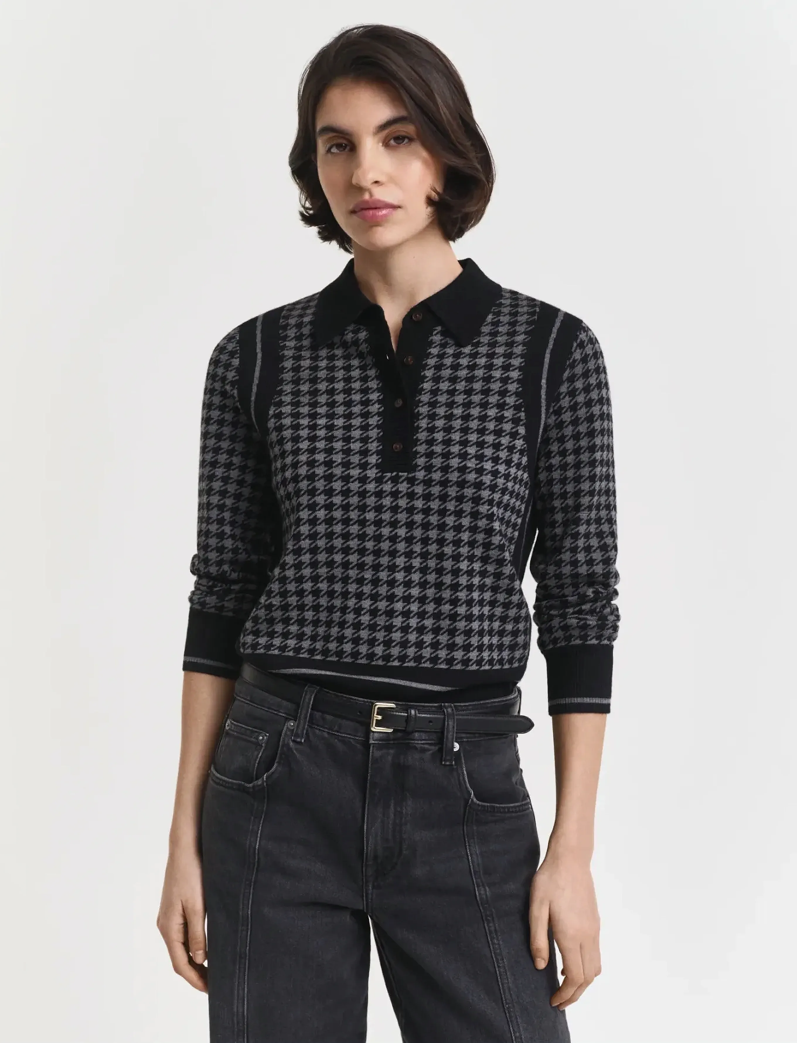 Gant - HOUNDSTOOTH JACQUARD POLO - peysur - black - 2