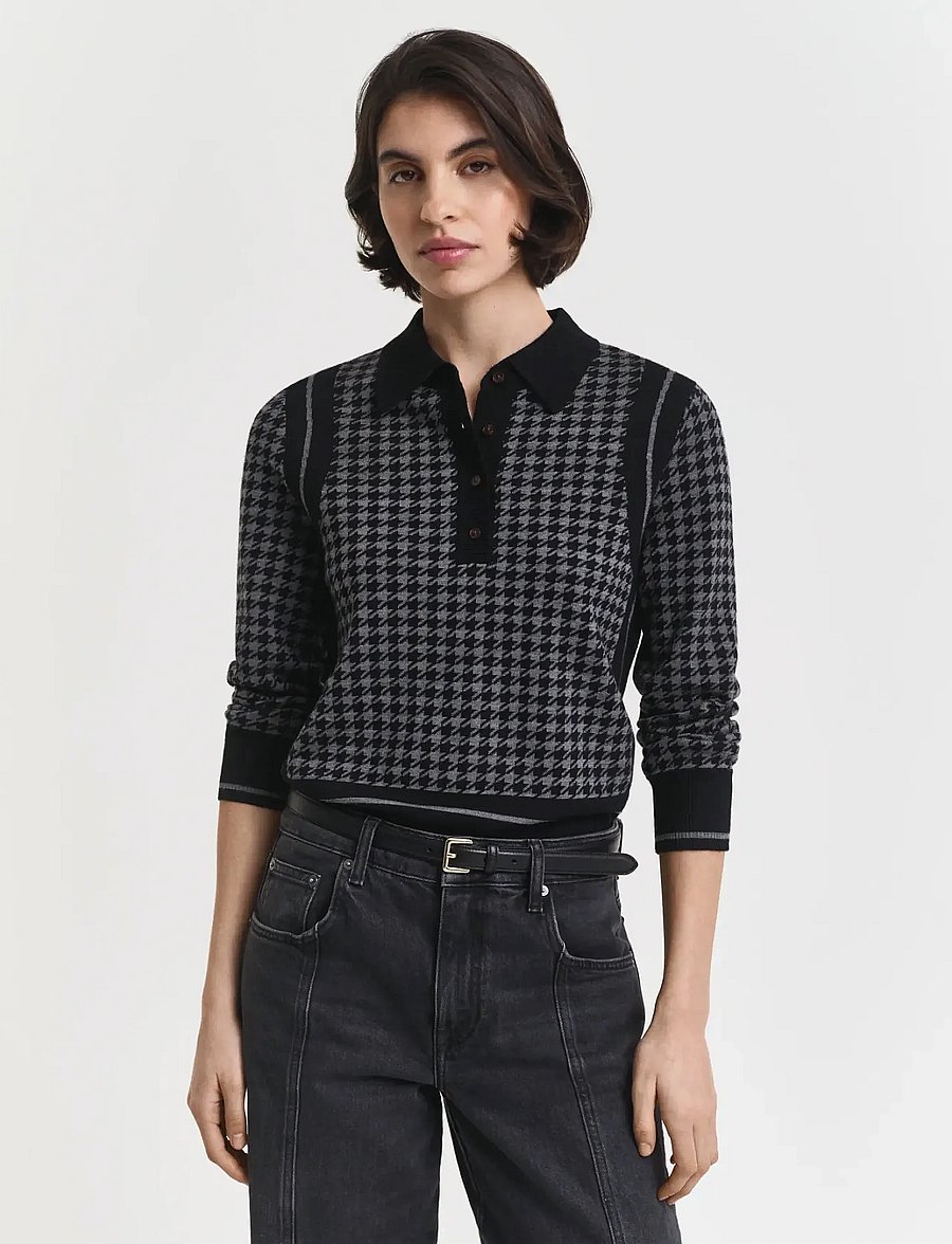 Gant - HOUNDSTOOTH JACQUARD POLO - gebreide truien - black - 2
