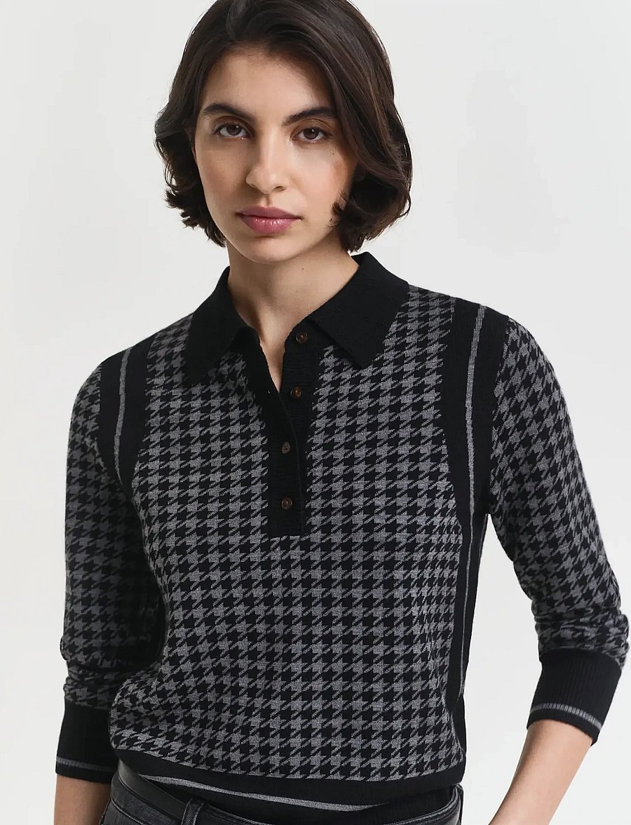 Gant - HOUNDSTOOTH JACQUARD POLO - gebreide truien - black - 4