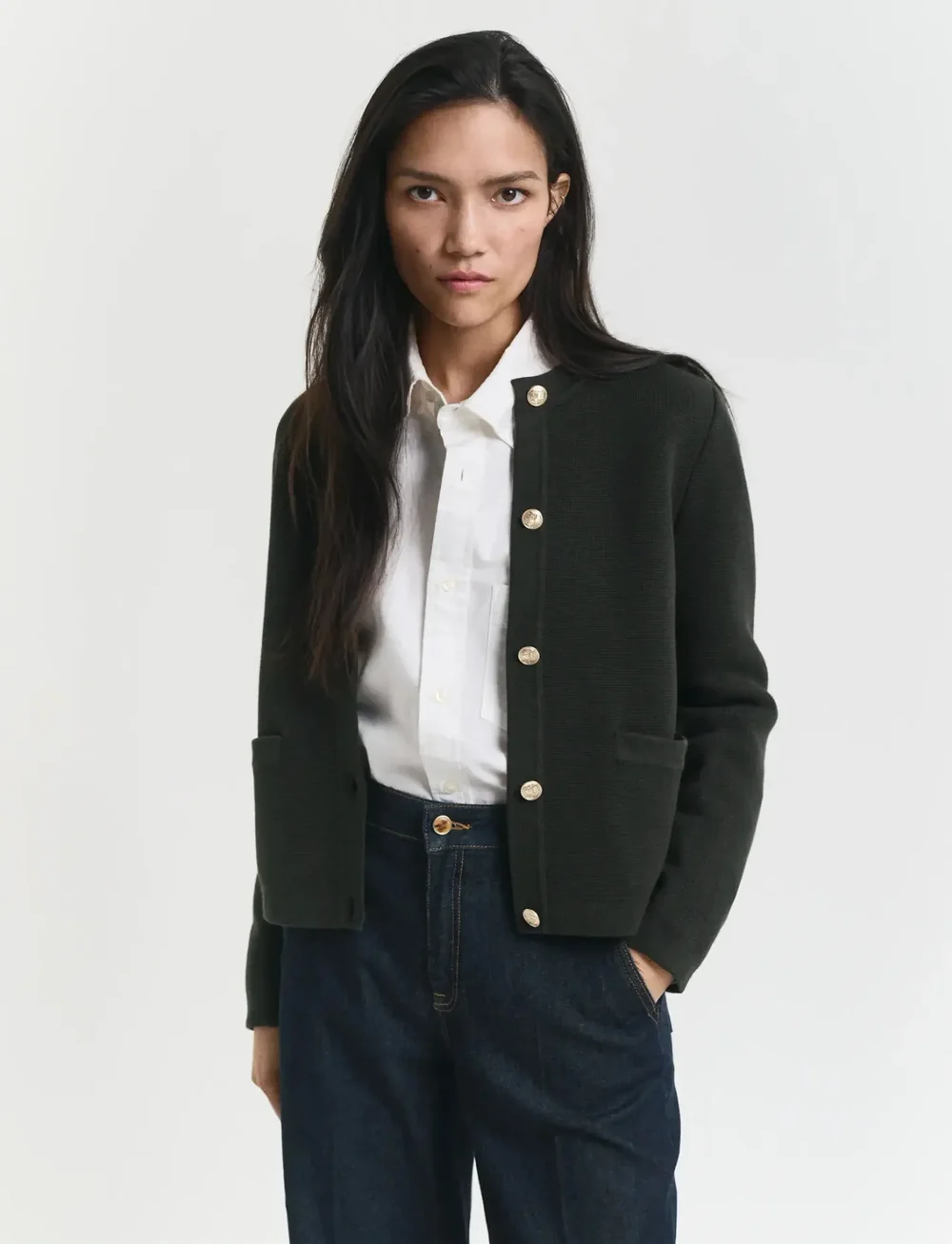 GANT - CONTRAST KNIT CARDIGAN - koftor - dark moss green - 0