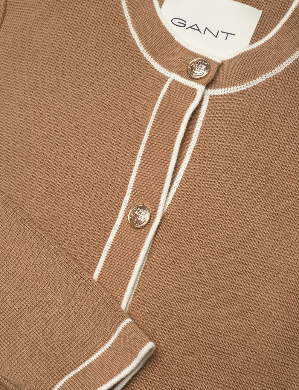 GANT - CONTRAST KNIT CARDIGAN - cardigans - warm khaki - 2